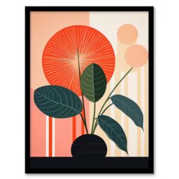 "Wee Blue Coo Wall Art Print Potted Plant Peculiar Abstract Geometric Stylised Boho Calathea Plant Art Framed in Red - Size: W12"" x H16""" - thumbnail 1