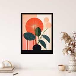 "Wee Blue Coo Wall Art Print Potted Plant Peculiar Abstract Geometric Stylised Boho Calathea Plant Art Framed in Red - Size: W12"" x H16""" - thumbnail 4