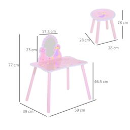 HOMCOM Make Up Play Set Desk Chair Mirror Girls Pink Dressing Table with stool MDF Pink - thumbnail 3