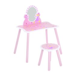 HOMCOM Make Up Play Set Desk Chair Mirror Girls Pink Dressing Table with stool MDF Pink - thumbnail 2