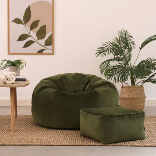 icon Kingston Classic Velvet Bean Bag Chair & Pouffe Pink Bean Bag Chair in Olive - image 1
