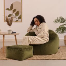 icon Kingston Classic Velvet Bean Bag Chair & Pouffe Pink Bean Bag Chair in Olive - thumbnail 2