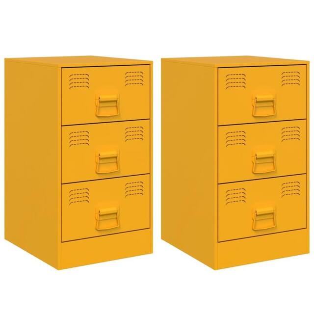 Berkfield Home Bedside Cabinets 2 pcs Mustard Yellow 34.5x39x62 cm Steel - image 1