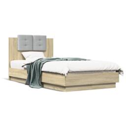 Berkfield Home Durable Bed Frame with LED without Mattress Sonoma Oak 75x190 cm in Light Brown - Size: Small Single - thumbnail 5