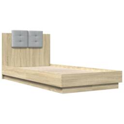 Berkfield Home Durable Bed Frame with LED without Mattress Sonoma Oak 75x190 cm in Light Brown - Size: Small Single - thumbnail 1