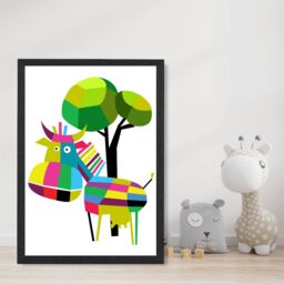 ARTZE Cow Bright Geometric Animal Framed Print SIZE: A2 with Black Frame - Size: A4 - thumbnail 2