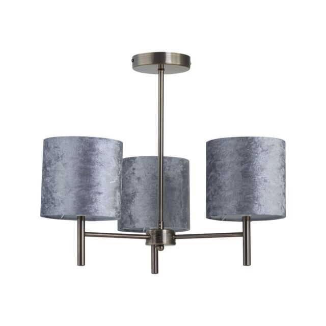First Choice Lighting Brea - Antique Brass 3 Light Fitting with Grey Crushed Velvet Shades in Gold - image 1