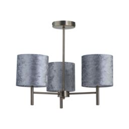 First Choice Lighting Brea - Antique Brass 3 Light Fitting with Grey Crushed Velvet Shades in Gold