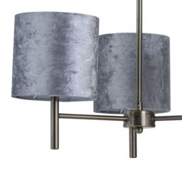 First Choice Lighting Brea - Antique Brass 3 Light Fitting with Grey Crushed Velvet Shades in Gold - thumbnail 2