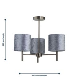 First Choice Lighting Brea - Antique Brass 3 Light Fitting with Grey Crushed Velvet Shades in Gold - thumbnail 5