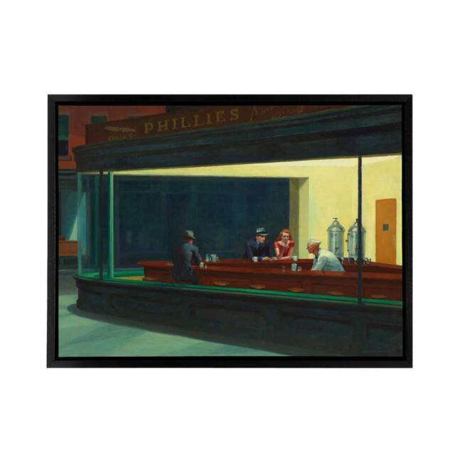 "Artery8 Edward Hopper Nighthawks Framed Canvas Wall Art Print - Size: W18"" x H24""" - image 1