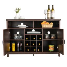 Costway Buffet Storage Cabinet Farmhouse Sideboard w/9-Bottle Wine Rack-Brown in Brown