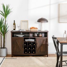 Costway Buffet Storage Cabinet Farmhouse Sideboard w/9-Bottle Wine Rack-Brown in Brown - thumbnail 2