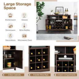 Costway Buffet Storage Cabinet Farmhouse Sideboard w/9-Bottle Wine Rack-Brown in Brown - thumbnail 5