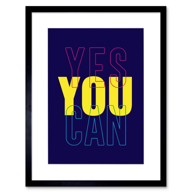"Artery8 Wall Art Print Positivity Yes You Can Typography Framed in Black - Size: W7"" x H9""" - image 1