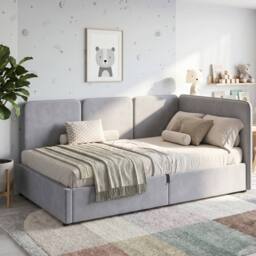 Matteo Grey Velvet Ottoman Single Daybed with Storage - 90 x 190 cm - thumbnail 4
