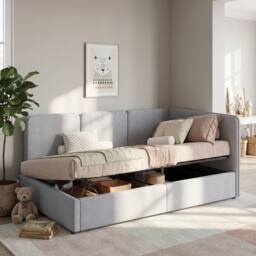 Matteo Grey Velvet Ottoman Single Daybed with Storage - 90 x 190 cm - thumbnail 6