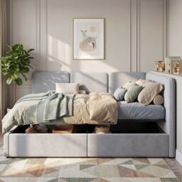 Matteo Grey Velvet Ottoman Single Daybed with Storage - 90 x 190 cm - thumbnail 2