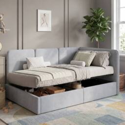 Matteo Grey Velvet Ottoman Single Daybed with Storage - 90 x 190 cm - thumbnail 1