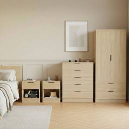 HD Designs Trega 4Pc Bedroom Set(1Dr Bedsidex2, 5Dr Chest, Wardrobe) in Light Brown - thumbnail 1