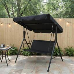 OHS Garden Swing Chair Outdoor Hanging Seat 3 Seater Bench Sun Shade in Black - thumbnail 2