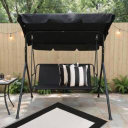 OHS Garden Swing Chair Outdoor Hanging Seat 3 Seater Bench Sun Shade in Black - thumbnail 1