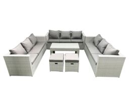 Fimous Rattan Garden Outdoor Furniture Set 11 Seater Garden Sofa Oblong Coffee Table Set with 2 Small Footstool Light Grey Mixed - thumbnail 1