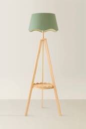 ValueLights Morrigan Scallop Linen Shade Wooden Scallop Shelf Tripod Floor Lamp in Green - thumbnail 3