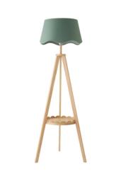 ValueLights Morrigan Scallop Linen Shade Wooden Scallop Shelf Tripod Floor Lamp in Green - thumbnail 6