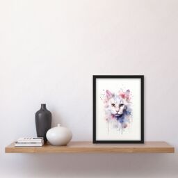 "Artery8 Wall Art Print Pure White Cat Lovers Gift Watercolour Pet Portrait Painting Artwork Art Framed - Size: W12"" x H16""" - thumbnail 4