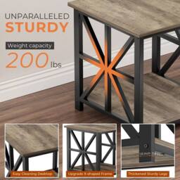 FORGEVIO Grey Wash 2-Tier Living Room Side Table 50x50cm Storage Unit - Size: 50x50 cm - thumbnail 3