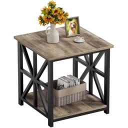 FORGEVIO Grey Wash 2-Tier Living Room Side Table 50x50cm Storage Unit - Size: 50x50 cm