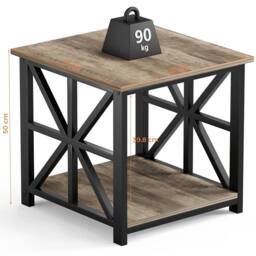 FORGEVIO Grey Wash 2-Tier Living Room Side Table 50x50cm Storage Unit - Size: 50x50 cm - thumbnail 2