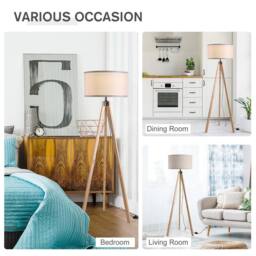 Wyld Haus Tare Beige Fabric Shade Tripod Floor Lamp Natural Wood 152cm - thumbnail 6
