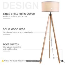 Wyld Haus Tare Beige Fabric Shade Tripod Floor Lamp Natural Wood 152cm - thumbnail 5