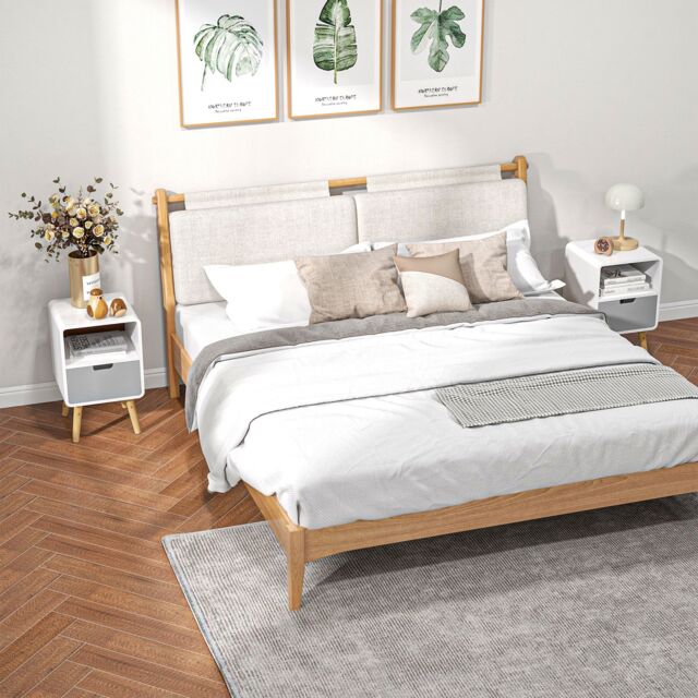 HOMCOM Nordic Style Bedside Table Set of 2 End Table Nightstand Lamp Desk in Grey - image 1