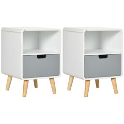HOMCOM Nordic Style Bedside Table Set of 2 End Table Nightstand Lamp Desk in Grey - thumbnail 2