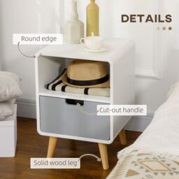 HOMCOM Nordic Style Bedside Table Set of 2 End Table Nightstand Lamp Desk in Grey - thumbnail 4