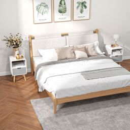 HOMCOM Nordic Style Bedside Table Set of 2 End Table Nightstand Lamp Desk in Grey - thumbnail 1