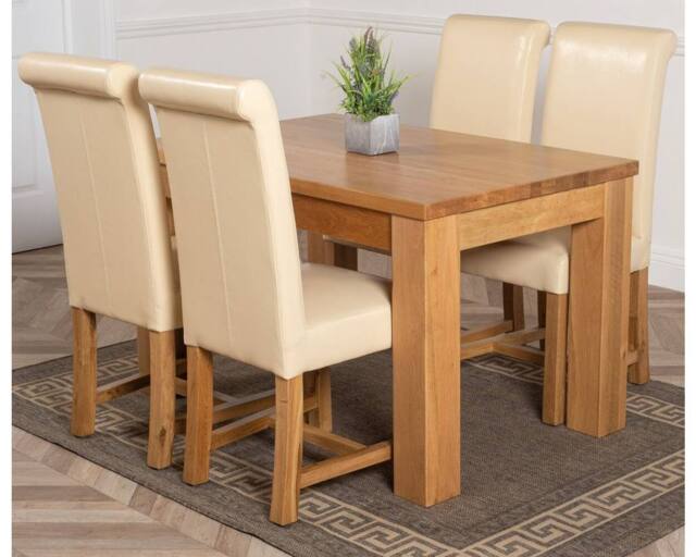 Thats Furniture Dakot 127 x 82cm Oak Small Dining Table & 4 Washington Leather Chairs in Cream - Size: 127 x 82 cm - image 1