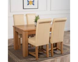 Thats Furniture Dakot 127 x 82cm Oak Small Dining Table & 4 Washington Leather Chairs in Cream - Size: 127 x 82 cm - thumbnail 3