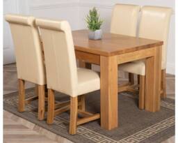 Thats Furniture Dakot 127 x 82cm Oak Small Dining Table & 4 Washington Leather Chairs in Cream - Size: 127 x 82 cm