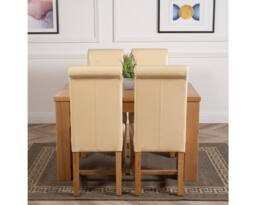 Thats Furniture Dakot 127 x 82cm Oak Small Dining Table & 4 Washington Leather Chairs in Cream - Size: 127 x 82 cm - thumbnail 2