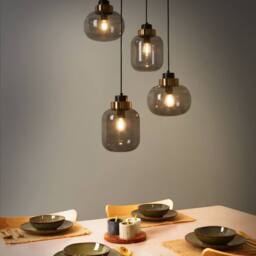 Wyld and Coco Four-Light Pendant - Grey Glass Shades Black Iron Frame - thumbnail 1