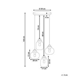 Wyld and Coco Four-Light Pendant - Grey Glass Shades Black Iron Frame - thumbnail 3