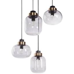 Wyld and Coco Four-Light Pendant - Grey Glass Shades Black Iron Frame - thumbnail 4