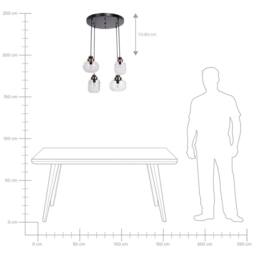 Wyld and Coco Four-Light Pendant - Grey Glass Shades Black Iron Frame - thumbnail 9