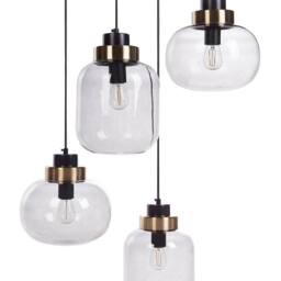 Wyld and Coco Four-Light Pendant - Grey Glass Shades Black Iron Frame - thumbnail 2