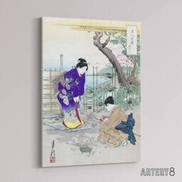 "Artery8 Flower Arranging In The Garden Canvas Wall Art Print Ogata Gekko in Purple - Size: W24"" x H32""" - thumbnail 2