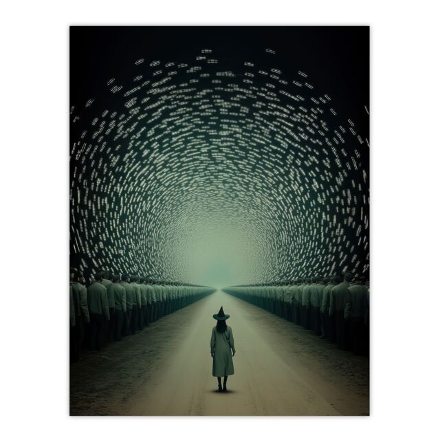 "Artery8 Among Muggles Surreal Tunnel Witch Fantasy Art Wall Art Print in Green - Size: W18"" x H24""" - image 1